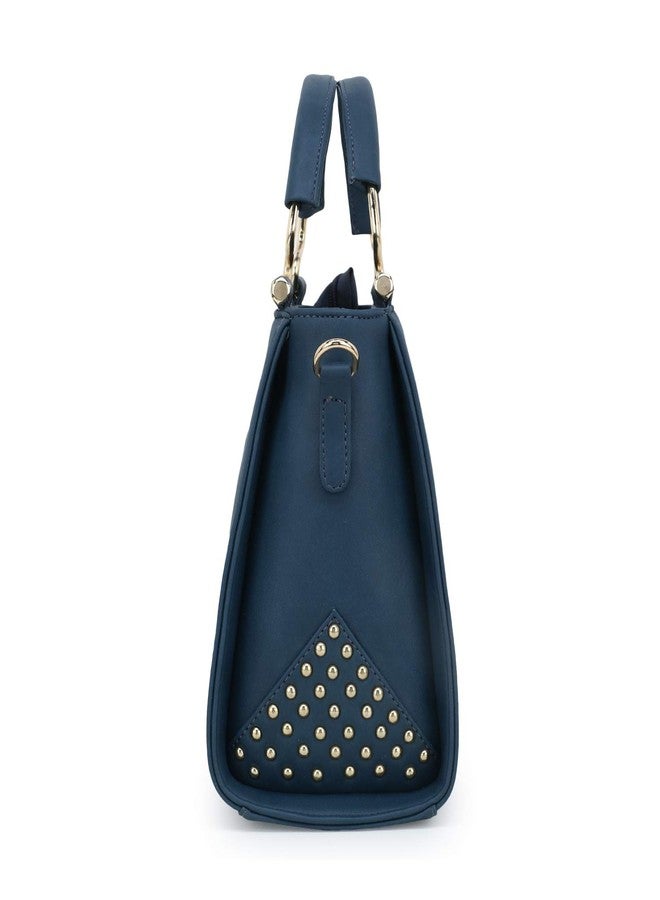 EVEDA PU Synthetic Leather Stylish Fancy Top Handle Daytrip Crossbody Handheld Handbag For Women (Blue) - Image 4